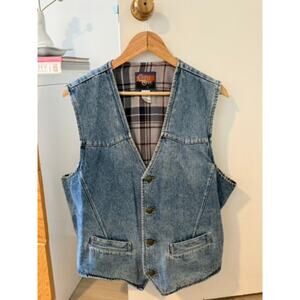 Vintage Ripple Creek Denim Vest with Plaid Lining ✨